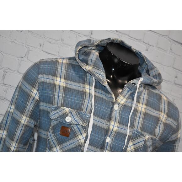 JNCO Jeans Hoodie Button Down Shirt Mens Size Large blue Plaids W/ Pockets - Picture 7 of 7